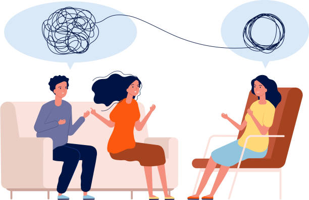 Doctor help pattient. Mental treatment problems vector psychology concept. Illustration psychology couple treatment, psychotherapy help